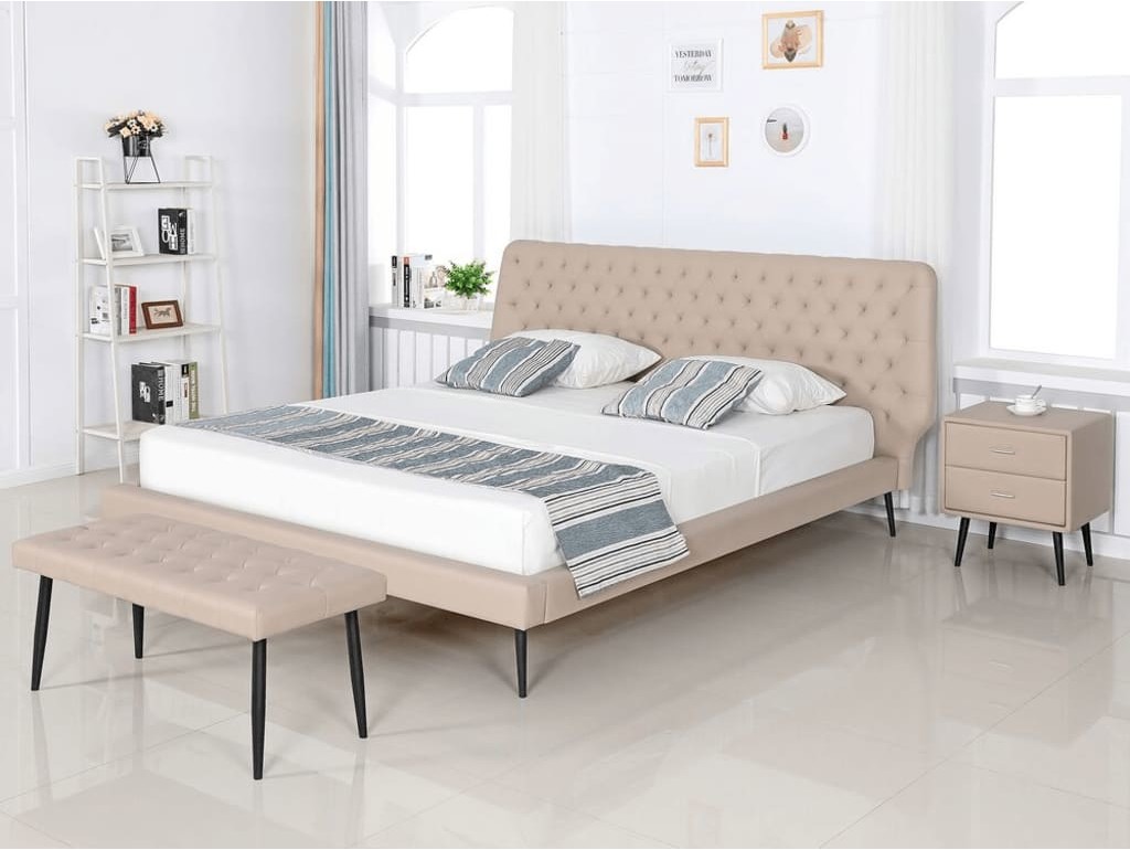 Beliani Zestaw mebli do sypialni ekoskóra 180 x 200 cm beżowy ESSONNE