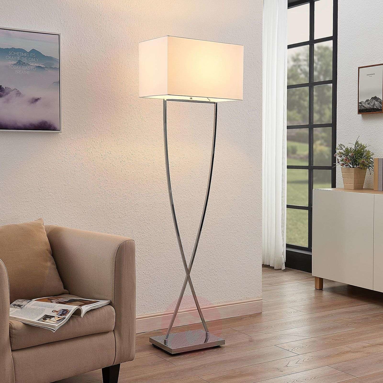 LUCANDE Lucande Evaine lampa podłogowa chrom, klosz biały