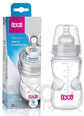 Lovi 1x butelka chroniąca odruch ssania, Anti-Colic, BPA Free, 250ml/ TRANSPARENT (3m+) KV-S881-WAA9