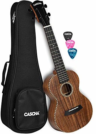 AN CASCHA CASCHA All Solid Acacia ukulele koncertowe z wyściełaną torbą i 3 kostkami HH 2310