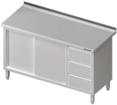 Stalgast Stół przyścienny z blokiem trzech szuflad P) drzwi suwane 1200x700x850 mm 980477120