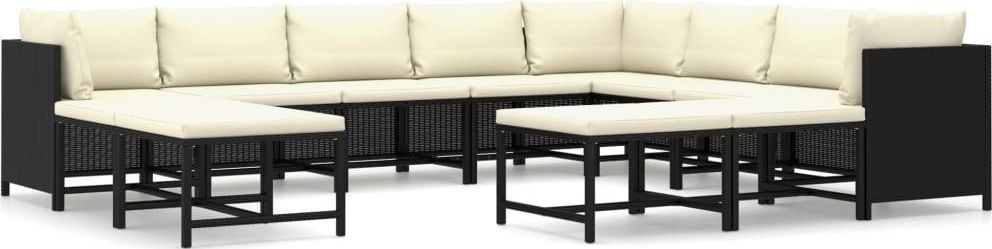 vidaXL Zestaw wypoczynkowy do ogrodu poduszki rattan PE czerń 12-cz 3059804
