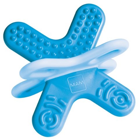 MAM MAM Bite & Relax Phase 2 mini gryzak do gryzania, pomoc w ząbkach szczękowych, bardzo lekki pierścień do gryzienia dla niemowląt w kształcie 3D, od 4+ miesięcy, niebieski