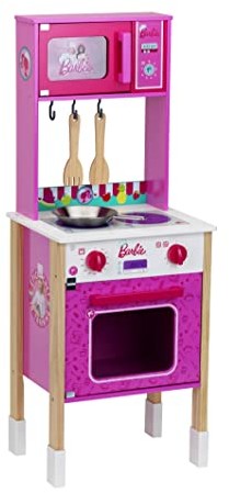 Klein Theo Theo 7319 Barbie epicka kuchnia szefa | Kuchnia drewniana z kuchenką, piekarnikiem i mikrofalówką oraz akcesoriami kuchennymi I Zabawki dla dzieci od 3 lat 1