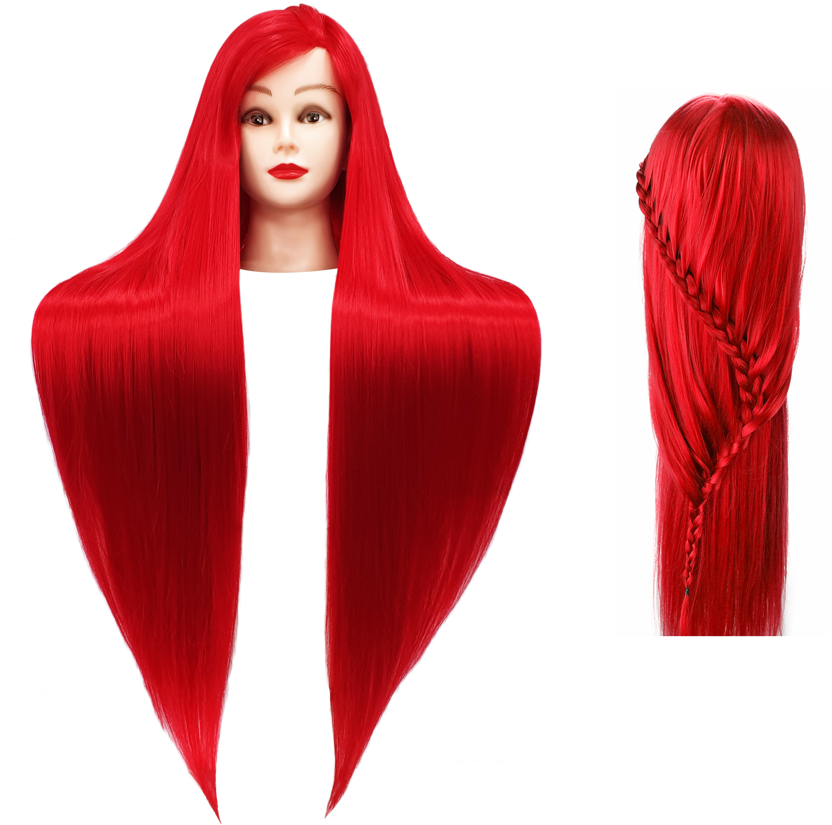 Calissimo Główka treningowa Iza 90 cm red, włos termiczny + uchwyt, , fryzjerska do czesania, głowa do ćwiczeń ILSA-RED-90CM(IZA)