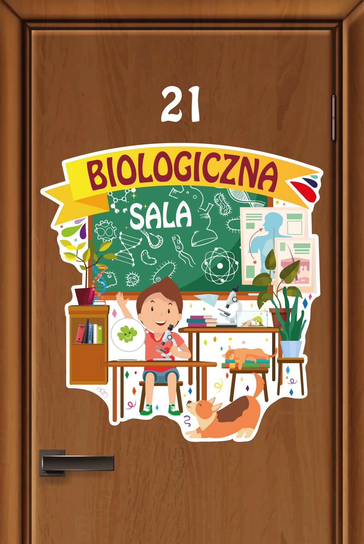 Kolorowa naklejka na drzwi: Sala Biologiczna EN078