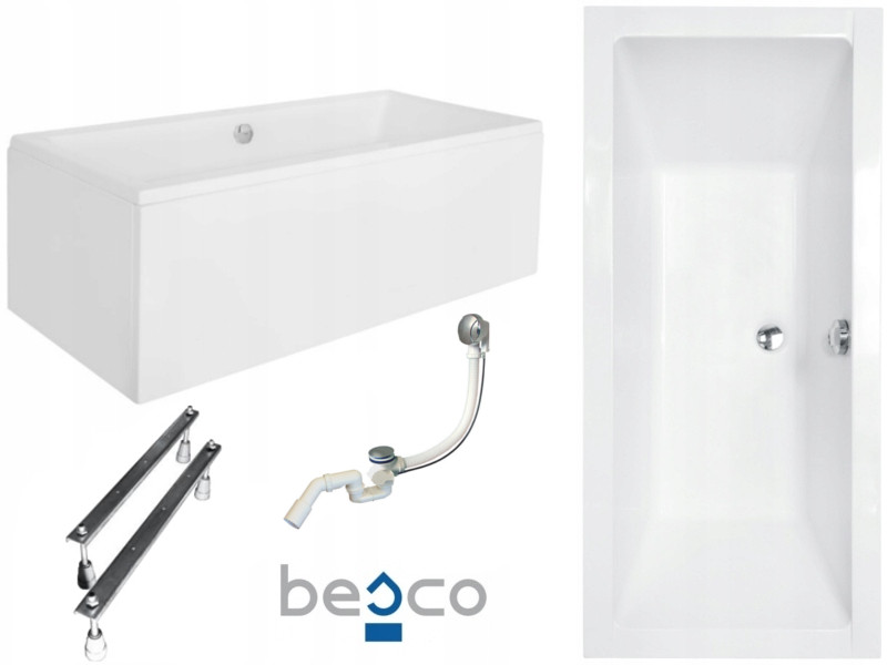 Besco  Quadro 155x70cm wanna prostokątna + obudowa + syfon