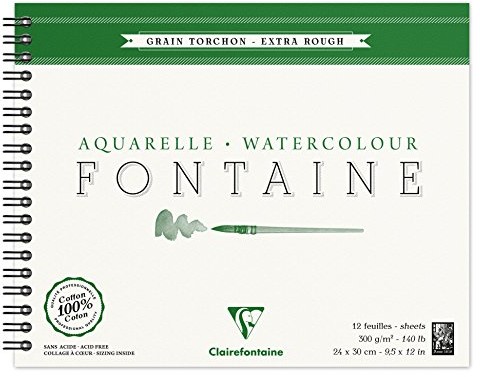 Clairefontaine 96321 °C malblock, o podwójnej spirali papier akwarelowy grube ziarno Torchon, Fontaine/szmat, 24 x 30 cm, opakowanie 12 arkuszy, 300 G, biały 96321C