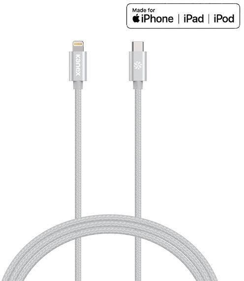 Kanex DuraBraid - Przewód z USB-C na Lightning MFi 1,2m PD, oplot, aluminiowa obudowa (Silver)