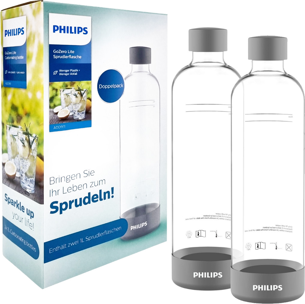 Philips Gasmarine Zestaw 2 x butelka szara do saturatora GoZero Soda Maker / Lite ADD911 1L ADD911