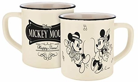 Disney Mickey Mouse 13754 Mickey & Minnie Vintage Happy Time filiżanka emaliowana, porcelanowa filiżanka do kawy, ceramika, beżowa