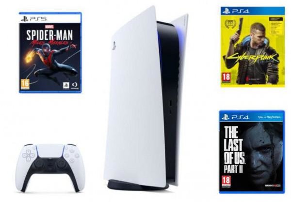 Opinie o Sony PlayStation 5 + Cyberpunk 2077 (GRA PS4) + The Last Of Us Part II (GRA PS4) + Spider Man Miles Morales