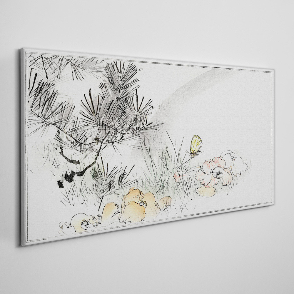 PL Coloray Obraz na Płótnie Kwiaty Motyl 120x60cm