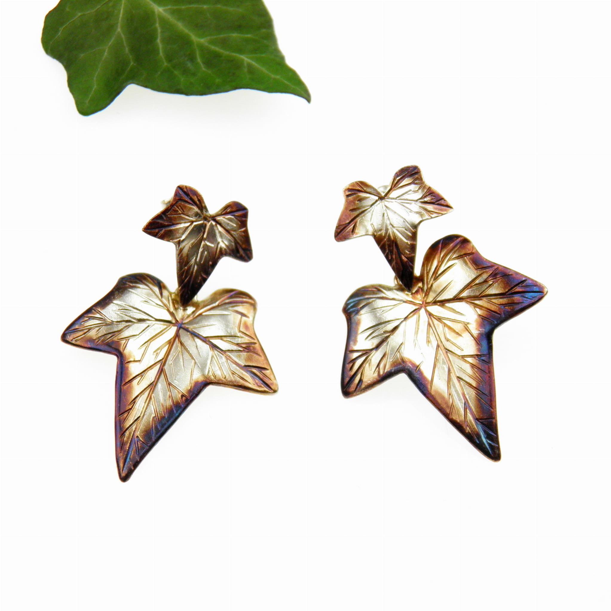 Venus Galeria Bluszcz podwójny brązowy - kolczyki srebrne