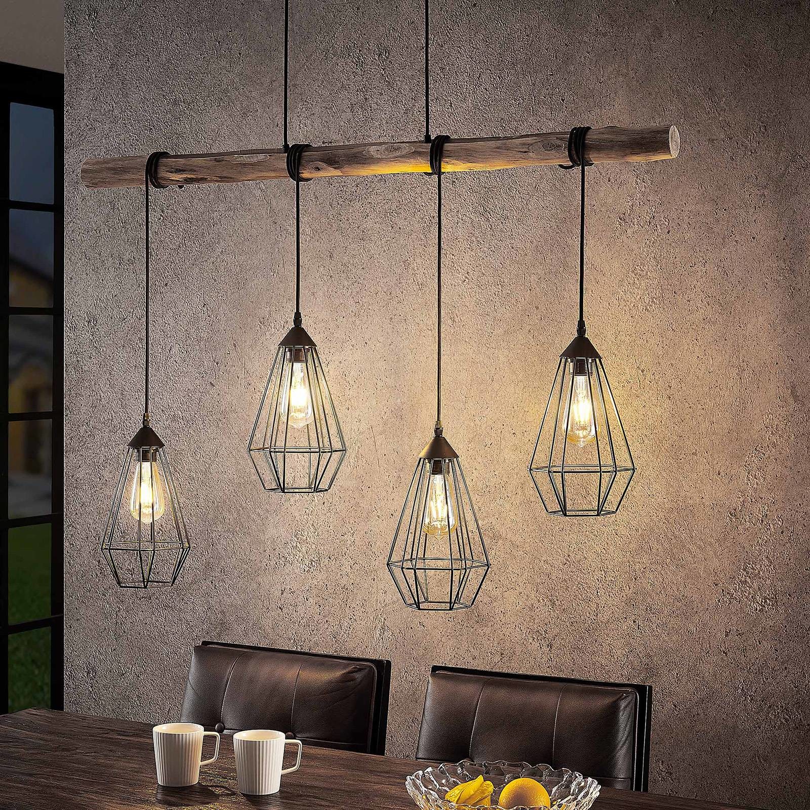 Lindby Eldarion lampa wisząca drewniana 4-pkt.