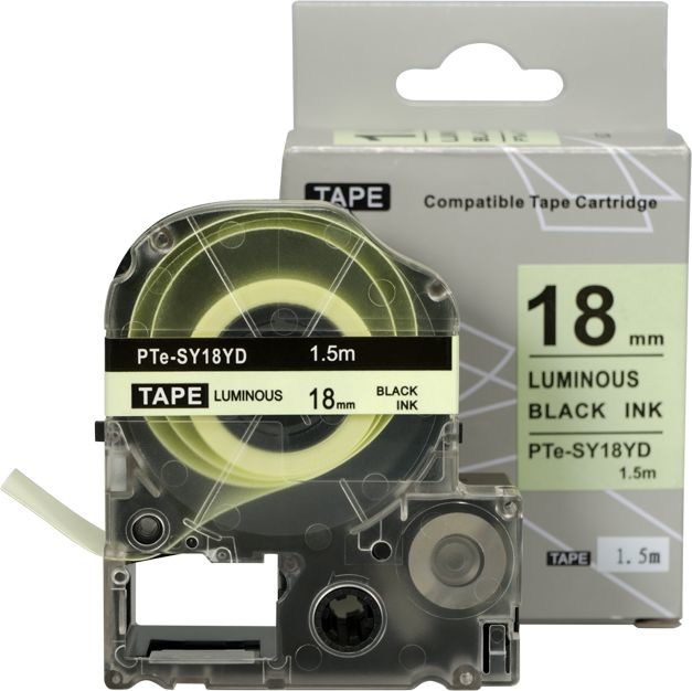 Epson SY18YD, 18mm x 1,5m, czarny druk / luminescencyjny biały podkład, taśma zamiennik