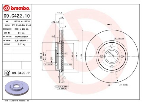 BREMBO Tarcza hamulcowa 09.C422.11