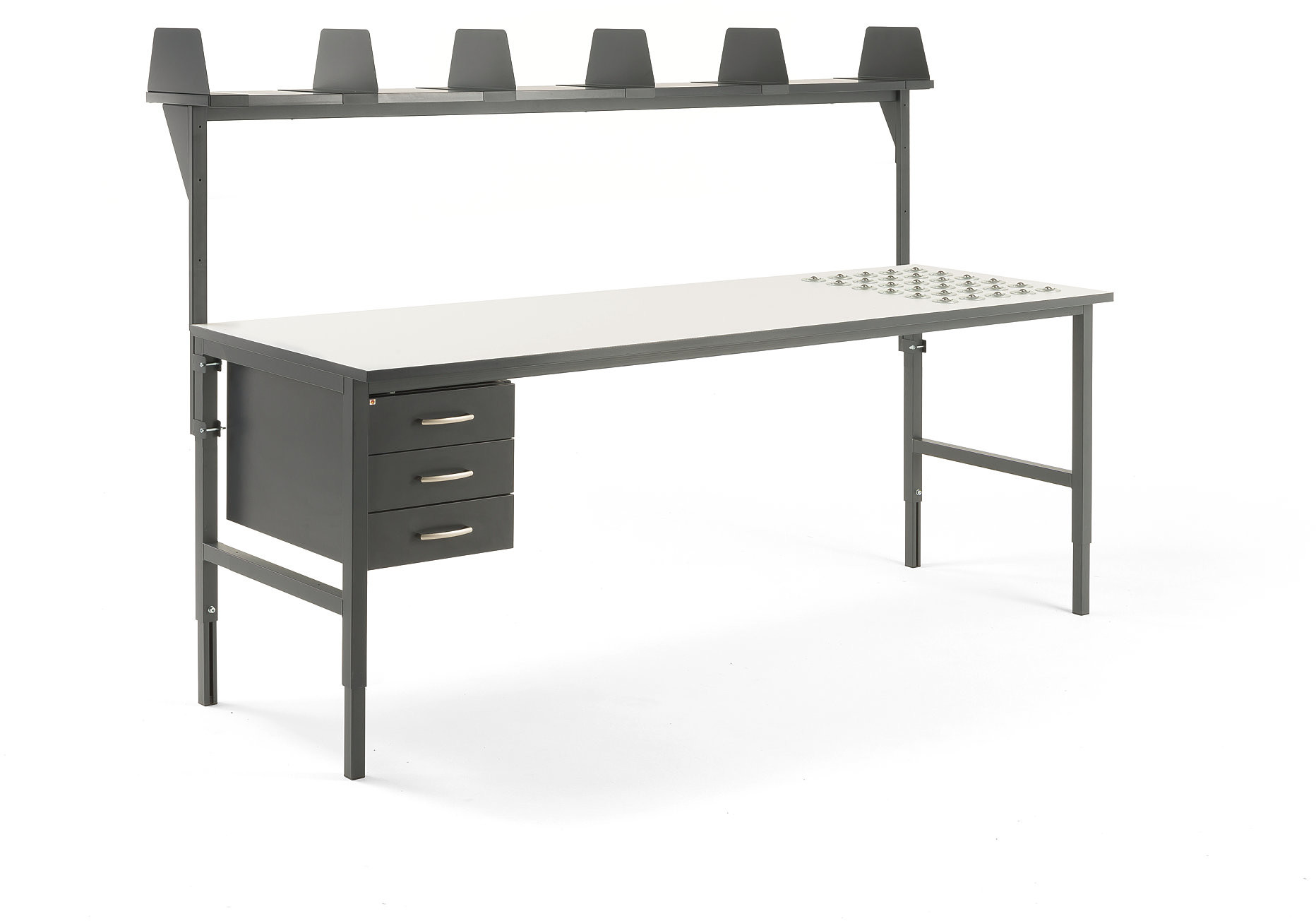 AJ Produkty Stół roboczy CARGO z podajnikiem, 2400x750 mm, 3 szuflady +górna półka