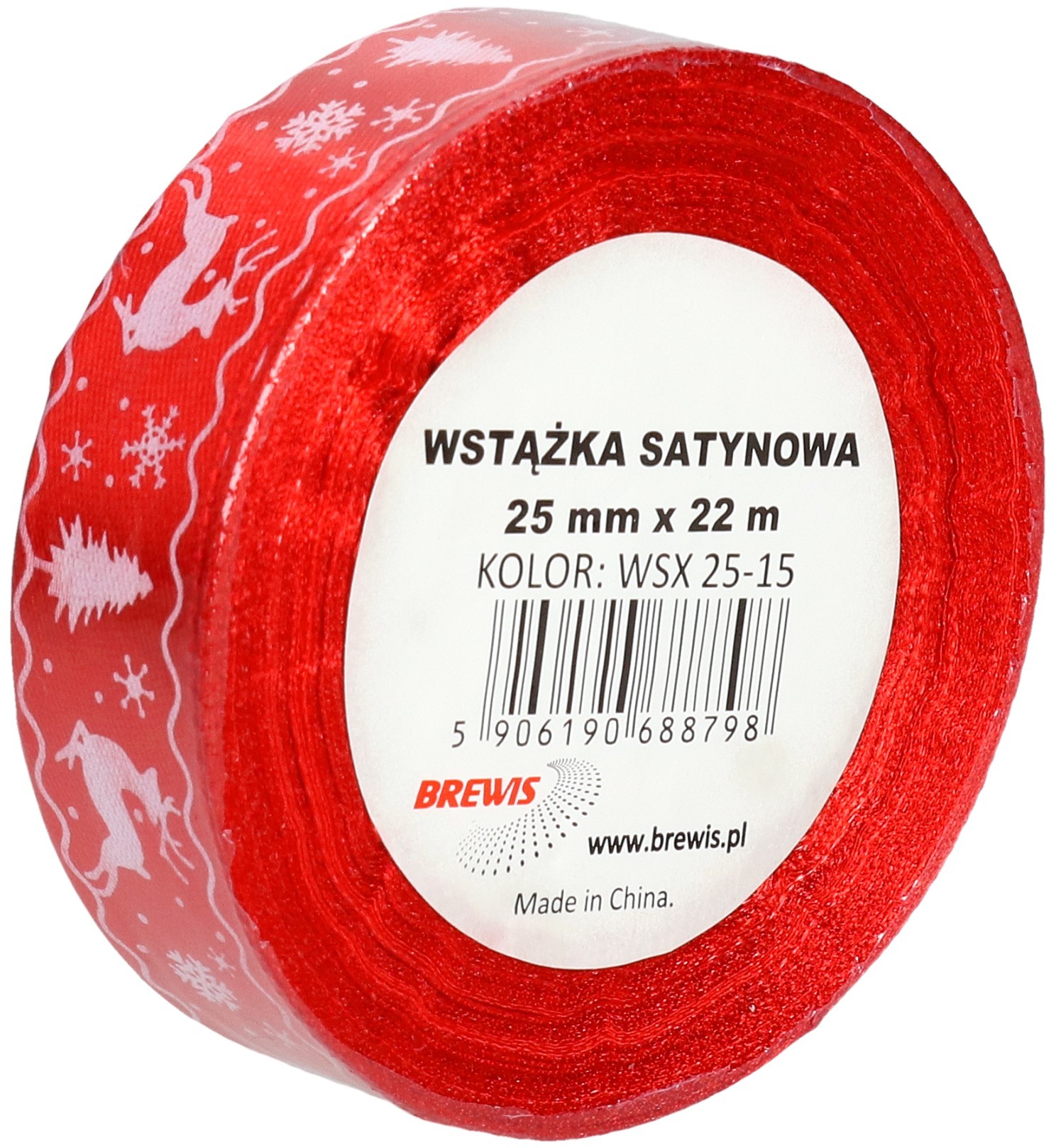 BREWIS Wstążka satynowa 25mmx22m moyw święta czerwono/biała Brewis