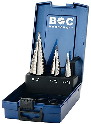 Bohrcraft wiertło stopniowe wiertło HSS in Box ABS, 3-częściowy rozmiar 1/2 A/3 A/stb3-K, 1 sztuki, 17601330003