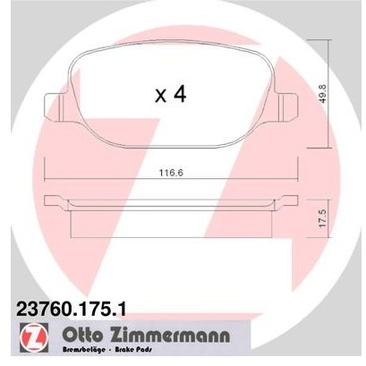 ZIMMERMANN Zestaw klocków hamulcowych, hamulce tarczowe 23760.175.1