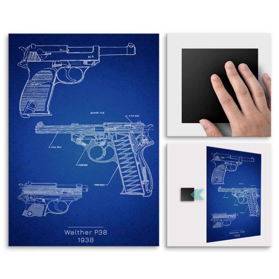 Pix4home Plakat metalowy Walther P38 Projekt Blueprint L POS-L-02695