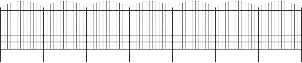 vidaxl Panele ogrodzeniowe z grotami, stal, (1,75-2) x 11,9 m, czarne