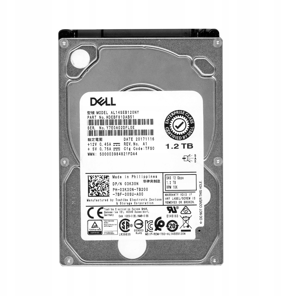 Dell 03K30N 1.2TB 10K 128MB SAS-3 2.5 AL14SEB120NY