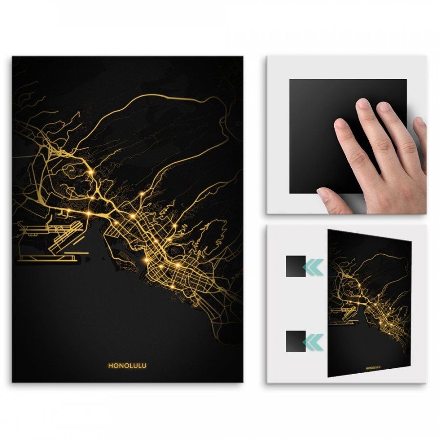 Pix4home Plakat metalowy Mapa City Lights Honolulu M POS-M-03756