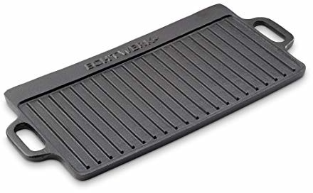 ECHTWERK ECHTWERK Płyta grillowa Big 50,5 × 23 × 1,5 cm z żeliwa z 2 uchwytami i powłoką emaliowaną, patelnia do grillowania/płyta grillowa do paleniska, grilla, ogniska, pieca lub kuchenki EW-GE-1205