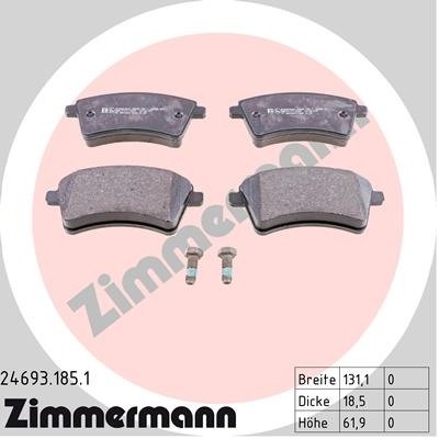 ZIMMERMANN Zestaw klocków hamulcowych, hamulce tarczowe 24693.185.1