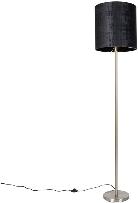 QAZQA Nowoczesna lampa podłogowa stalowy czarny klosz z tkaniny 40 cm - Simplo