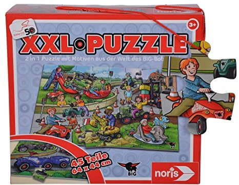 Noris 606032051 Big Bobby Car XXL puzzle z 45 częściami, 2 motywy-50 rocznicy (rozmiar całkowity: 64 x 44 cm) - dla dzieci od 3 lat 606032051