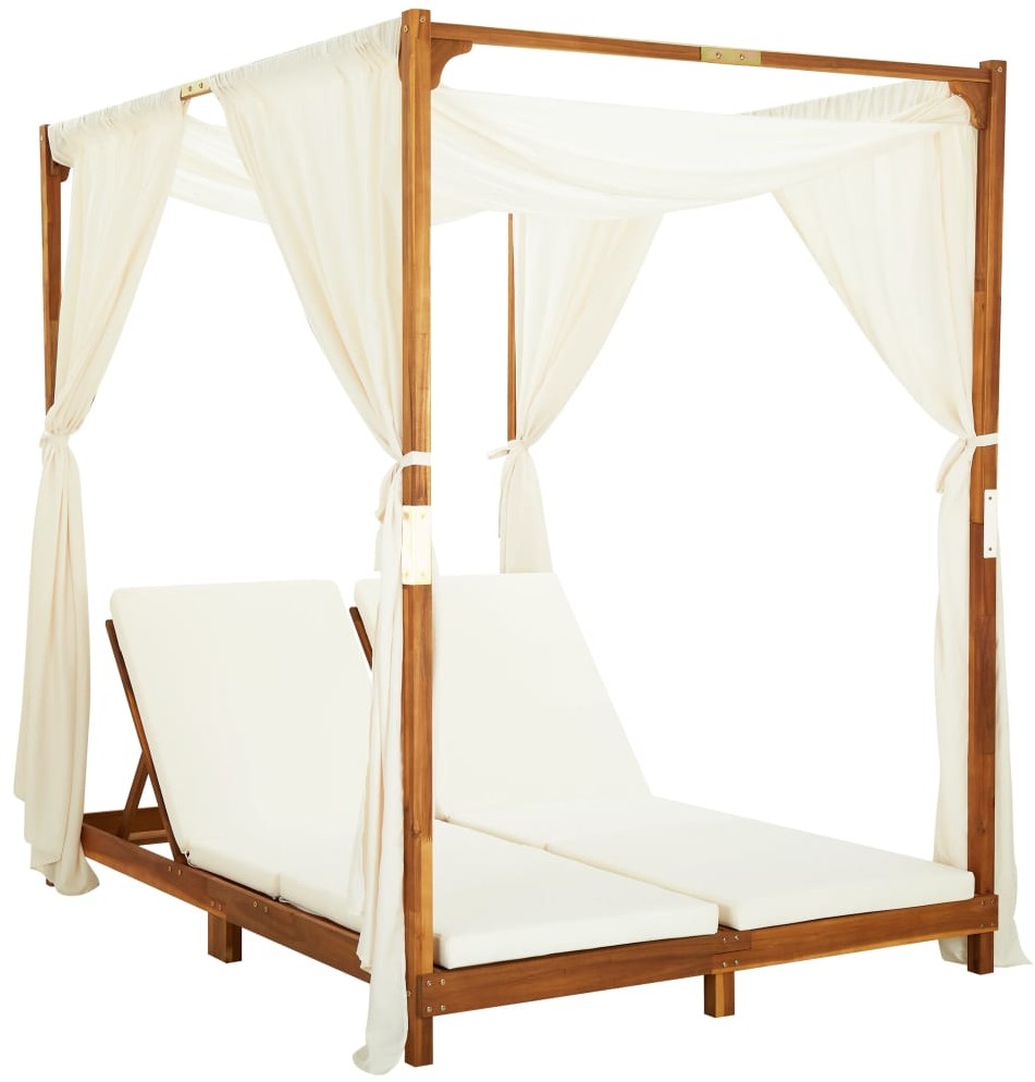 vidaXL Podwójny leżak z zasłonami i poduszkami, lite drewno akacjowe