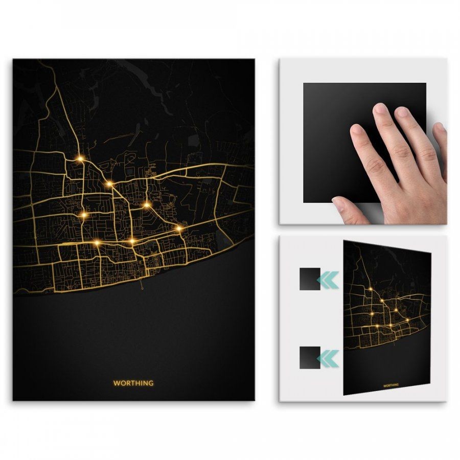 Pix4home Plakat metalowy Mapa City Lights Worthing L POS-L-04142