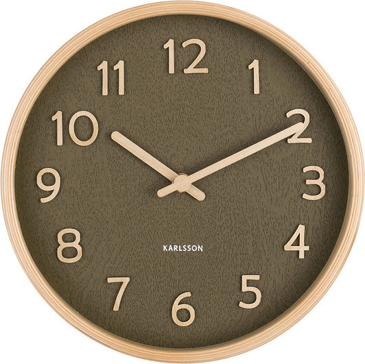 Karlsson Zegar ścienny Pure 22 cm oliwkowy z drewnianą ramą KA5851MG