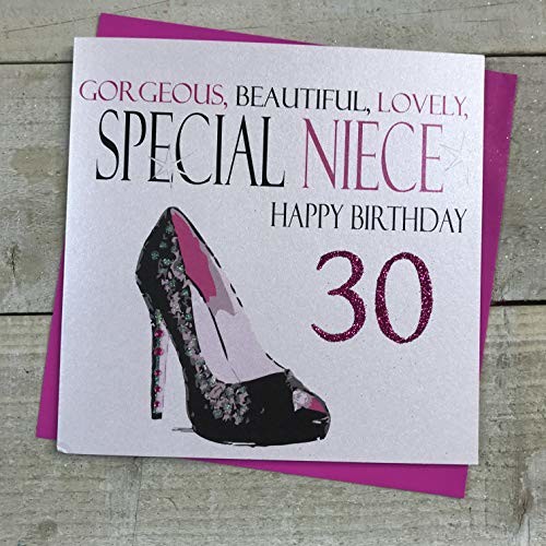 WHITE COTTON CARDS białe bawełniane kartki ręcznie robione wspaniałe, piękne, urocze, specjalne siostrzenica Happy 76 cm neonowy kod zakresu 30-te urodziny, białe, N304-30 N304-30