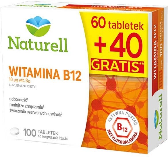 USP Zdrowie Naturell Witamina B12 x60 tabletek do żucia + 40 tabletek GRATIS