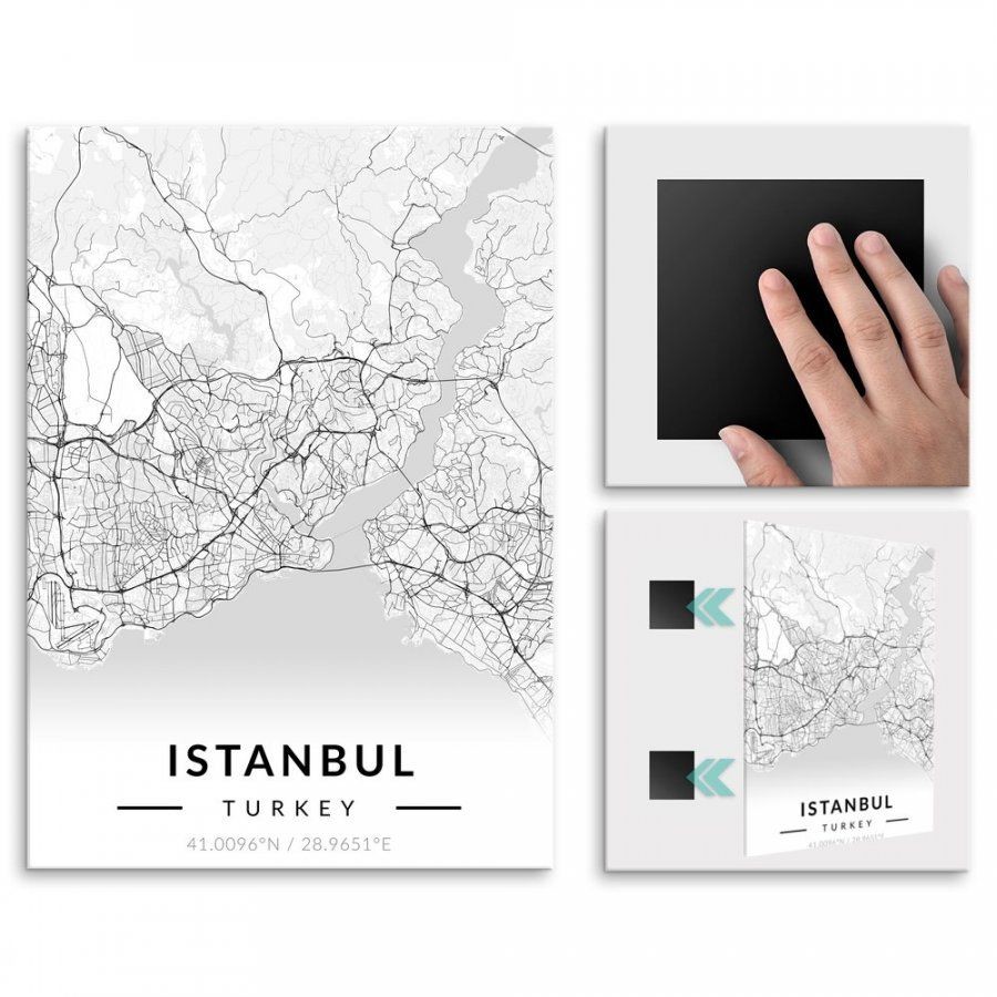 Pix4home Plakat metalowy Mapa B&W Stambuł M POS-M-03401
