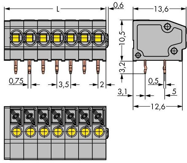 Wago Zacisk sprężynowy 1.50 mm Ilość PIN 6 805-106 Kolor szary 220 szt 805-106