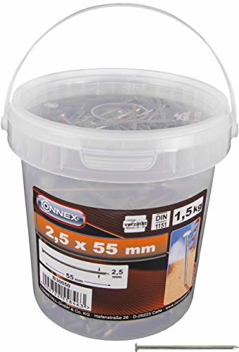 Connex trzpienie druciane 2,5 x 55 mm  1500 g  łeb wpuszczany  ocynkowane  przechowywanie w praktycznym wiaderku  do uniwersalnego zastosowania / gwoździe stalowe / gwoździe / asortyment gwoździ / duż
