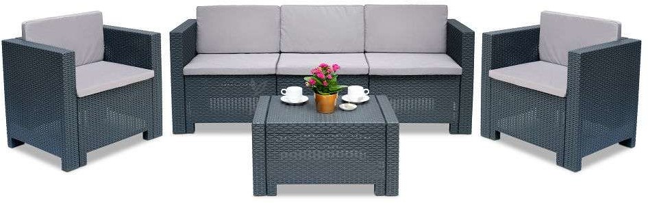 Bica Zestaw technorattanowy z dużą kanapą Colorado 3 antracyt BC9018ANT