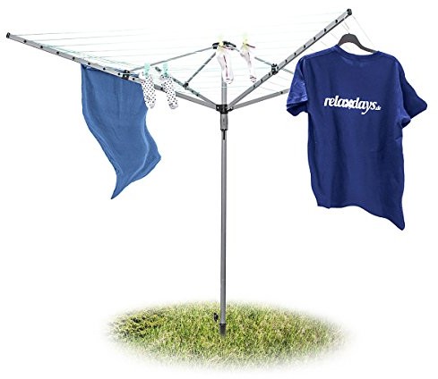 Relaxdays stojak do suszenia prania 49 m, wys. x szer. x gł.: ok. 184 x 242 x 242 cm, stojak do suszenia prania z odpornym na zerwania sznurkiem, z 4 bokami, stabilnym ustawieniem dzięki szpikulcowi o 10018372