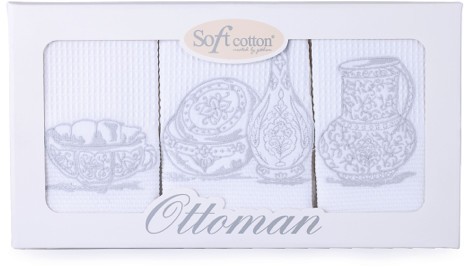 Soft Cotton Bawełniane ręczniki kuchenne OTTOMAN Biały / srebrny haft 70919