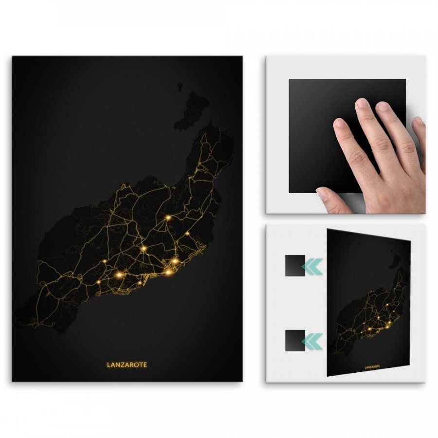 Pix4home Plakat metalowy Mapa City Lights Lanzarote L POS-L-03769