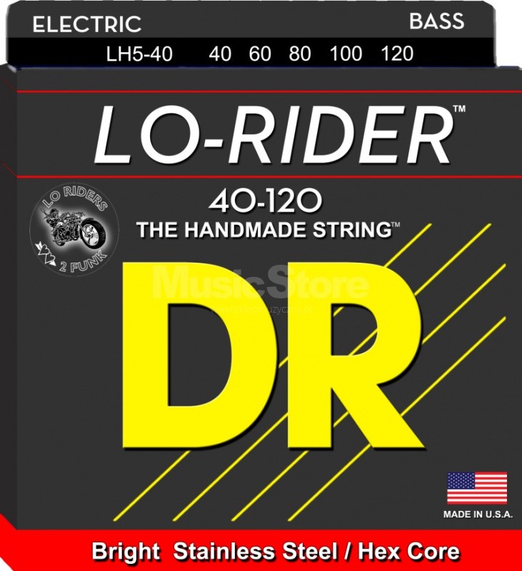 DR Strings lo-rider - lh5-40 - Bass String Set, 5-String, Light, .040-.120