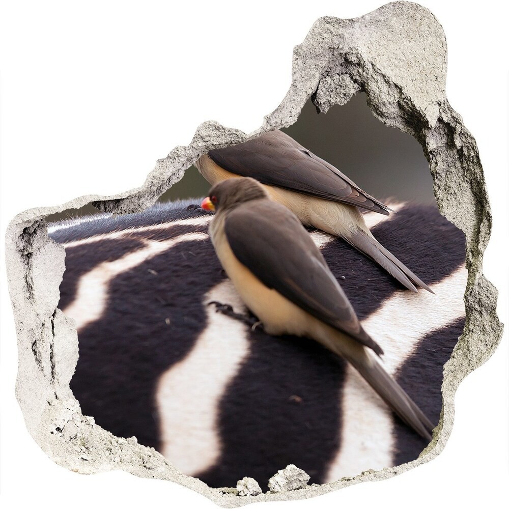 Wallmuralia.pl Dziura 3d fototapeta naklejka Ptaki i zebra