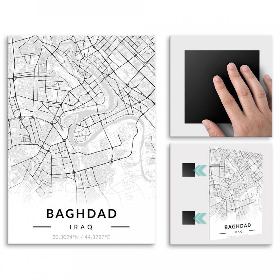 Pix4home Plakat metalowy Mapa B&W Bagdad M POS-M-03374