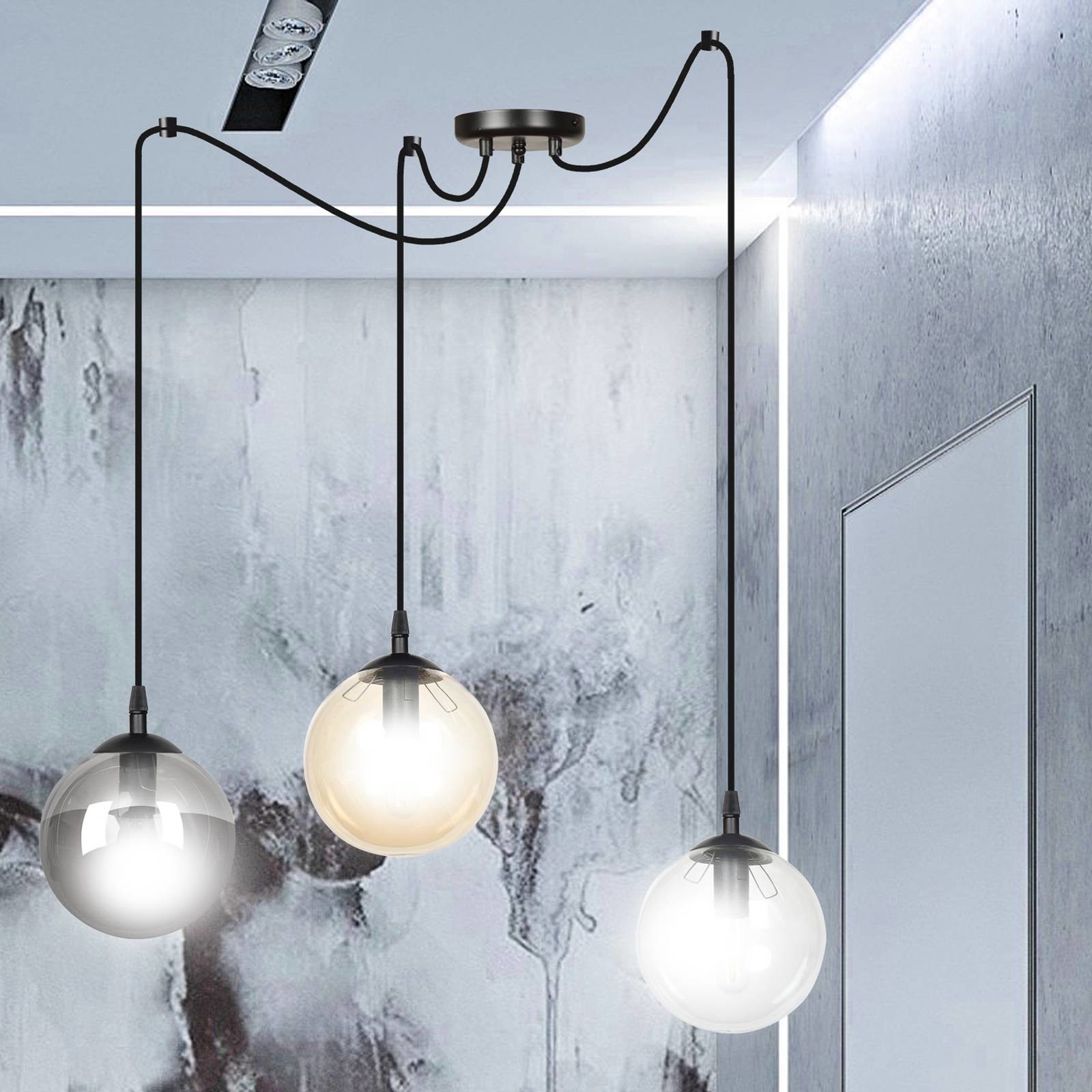 EULUNA Lampa wisząca Glassy 3-pkt. szkło grafit/bursztyn