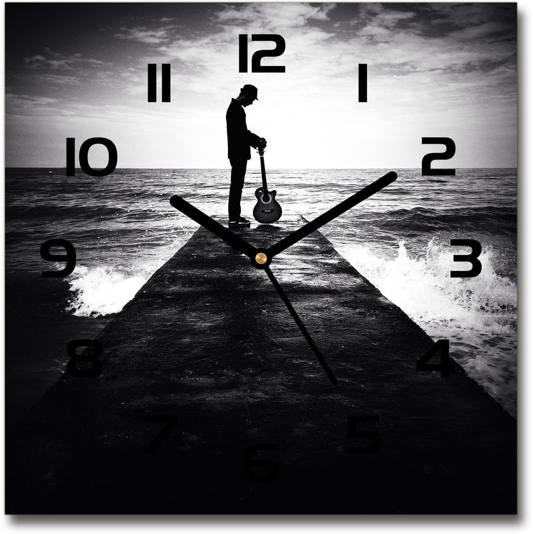 Zegar szklany kwadratowy Gitarzysta na molo
